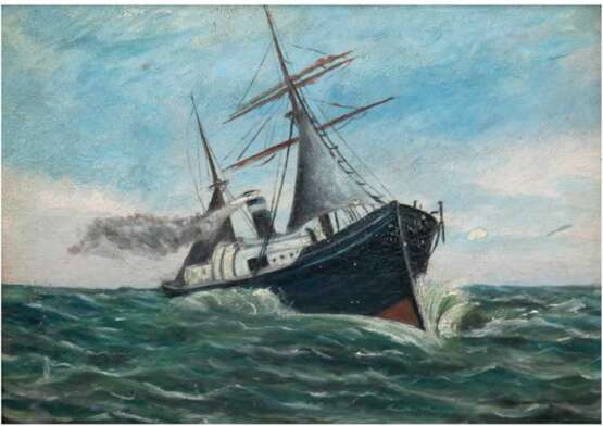 "Fischkutter auf hoher See", Öl/Mp., unsign., verso. bezeichnet und dat. "10. Oktober 1910", 26x35 cm, Rahmen - Foto 1