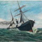 "Fischkutter auf hoher See", Öl/Mp., unsign., verso. bezeichnet und dat. "10. Oktober 1910", 26x35 cm, Rahmen - Foto 1