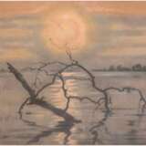"Blaue Stunde am See", Pastell, unsign., 40x49,5 cm, im Passepartout hinter Glas und Rahmen - photo 1