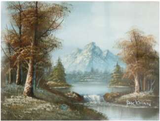 Dickmann (20. Jh.) &quot;Flußlandschaft im Hochgebirge&quot;, Öl/Lw., signiert u.r., 23x29 cm, hinter Glas im Rahmen