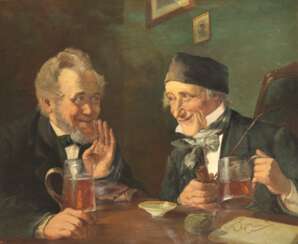 Jensen, Olaf Simony (1864-1923) &quot;Am Wirtshaustisch&quot;, Öl/Lw., sign. u.l., 39,5x46 cm, Rahmen