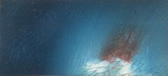 "Abstrakt in Blau", Aquarell, unsign., rückseitig bez. "Reisinger", 5x11 cm, hinter Glas und Rahmen - photo 1