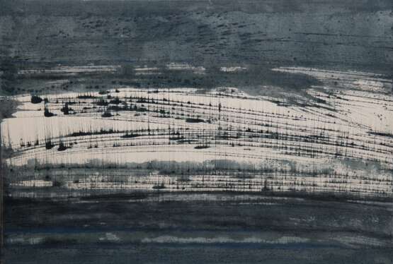 Wirkner, Michael (1954 Chemnitz-2012 Bad Saarow) "Hohes Land", Tempera/ Tusche/ Lw., ca. 2004/06, aus Nachlaß stammend, 50x70 cm, Rahmen - Foto 1