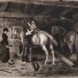 Keitel, Otto (1862 Braunschweig-1902 Pasing bei München "Besuch im Stall", Radierung, in der Platte sign. und dat. 1888, 20x24,5 cm, ungerahmt - photo 1