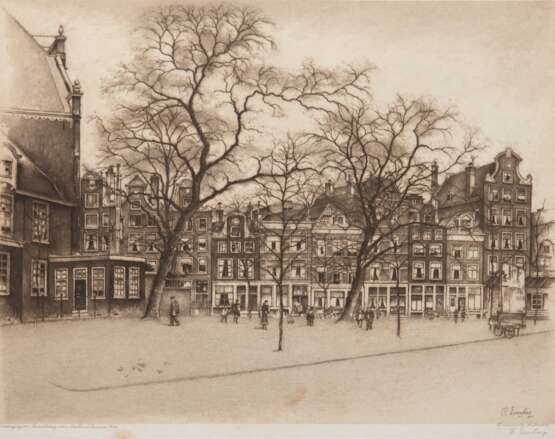Everbag, Franz (1877-1947 Amsterdam) "Noordermarkt Amsterdam", Radierung, sign. und betitelt u.r., 43x51 cm, Rahmen - photo 1