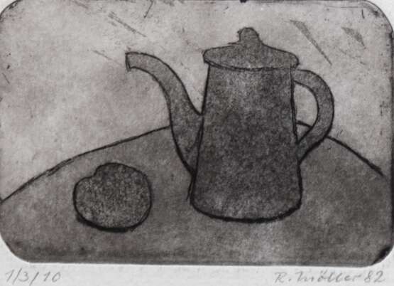 Möller, R. "Kanne mit Apfel", Aquatinta, sign. und dat, ´82 u.r., 8x11 cm, ungerahmt - Foto 1
