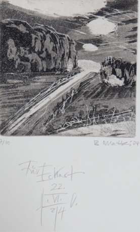 Matthies, Britta (1949 Graupa) "Landschaft", Radierung, 7/10, signiert und datiert '04 u.r., mit Widmung, 10x10 cm, ungerahmt - фото 1