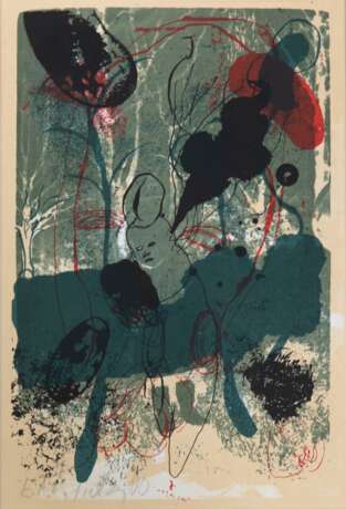 Tietze, Wolfgang (1954 Leipzig) "Ohne Titel", Farblitho., E.A., signiert und datiert '00, 27x18 cm, im Passepartout - Foto 1