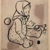 Fuchs, Alfred (1877 Bornich-1954 Sankt Goarshausen) "Kleines Mädchen mit Puppe", Grafik, 5/ 50, sign. u.r., 31x28 cm, im Passepartout hinter Glas und Rahmen - Foto 1