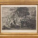 "Bauerntanz", nach Peter Paul Rubens, Kupferstich auf Bütten, in der Platte bezeichnet "Petr. Paul. Rubens pinxit / S. a Bolswert sculpsit / Gillis Hendricx excudit, 33x46 cm, hinter Glas und Rahmen - photo 1