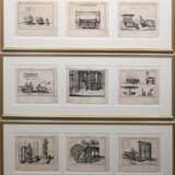 Konvolut von 9 Grafiken 19. Jh, davon immer 3 in einem Passepartout und Rahmen, "Tuchherstellung in verschiedenen Abschnitten", nummeriert und bez. jeweils 17x21 cm - photo 1