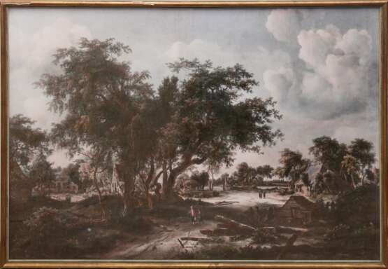 Druck im Rahmen, "Jäger in Romantischer Landschaft", hinter Glas im Rahmen, Rahmen mit Farbabplatzungen, 69x98 cm - photo 1