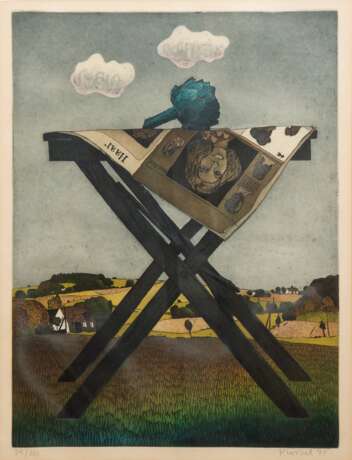 Kressel, Diether (1925 in Düsseldorf - 2015 in Hamburg) "Ohne Titel", 24/ 100, sign. und dat. ´71 u.r., 51x35 cm, hinter Glas im Passepartout und Rahmen (Kressel war ein deutscher Maler, Zeichner und Grafiker. … - Foto 1