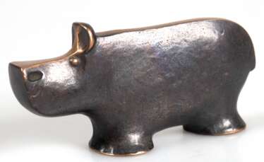 Bronze-Figur &quot;Nilpferd&quot;, Reimund Schmelter, Cleve Art-line, braun patiniert, 8x16x3,7 cm