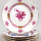 6 Herend-Konfektteller, Apponyi Purpur mit Goldstaffage und Korbrandrelief, Dm. 12,5 cm - photo 1