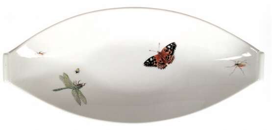 Meissen-Zierschale, Schiffchenform, polychrome Insektenmalerei, 1. Wahl, 7x35x16 cm - photo 1