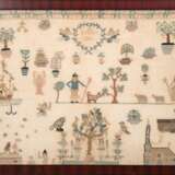 Stickbild, Petit Point, datiert 1796, mit zahlreichen figürlichen und floralen Motiven, 32x42,5 cm, hinter Glas im Rahmen - photo 1