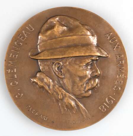 Bronze-Medaille "Georges Clemenceau", 96 mm, 338,48 g - photo 1
