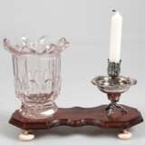 Biedermeier-Tischdeko, Holland Anfang 19. Jh., Silber-Leuchter und Kristallvase auf Mahagoniplatte montiert, 15,5x23x10 cm - Foto 1