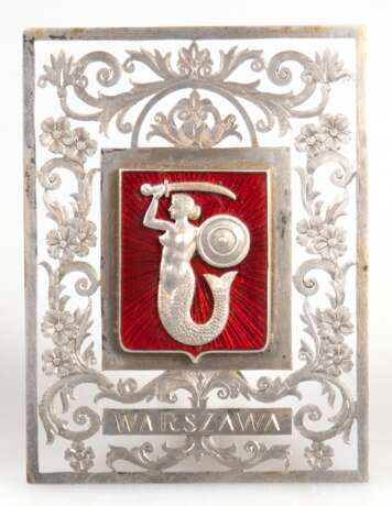 Souveniraufsteller, Silber, rückseitig vergoldet, Emaille, Polen, Warschau um 1930, 8,5x6,5 cm - photo 1