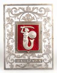 Souveniraufsteller, Silber, rückseitig vergoldet, Emaille, Polen, Warschau um 1930, 8,5x6,5 cm