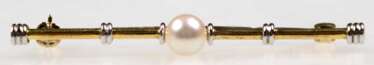 Stabbrosche, 585er GG/WG, mittig besetzt mit Perle, Ges.-Gew. 2,8 g, L. 4,7 cm