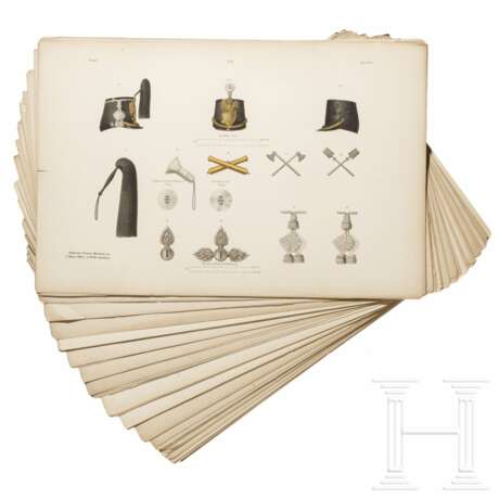 63 großformatige Tafeln mit russischen Uniformen und Waffen, hauptsächlich für Offiziere der kaiserlichen russischen Marine, Russland, St. Petersburg, um 1864 - photo 1