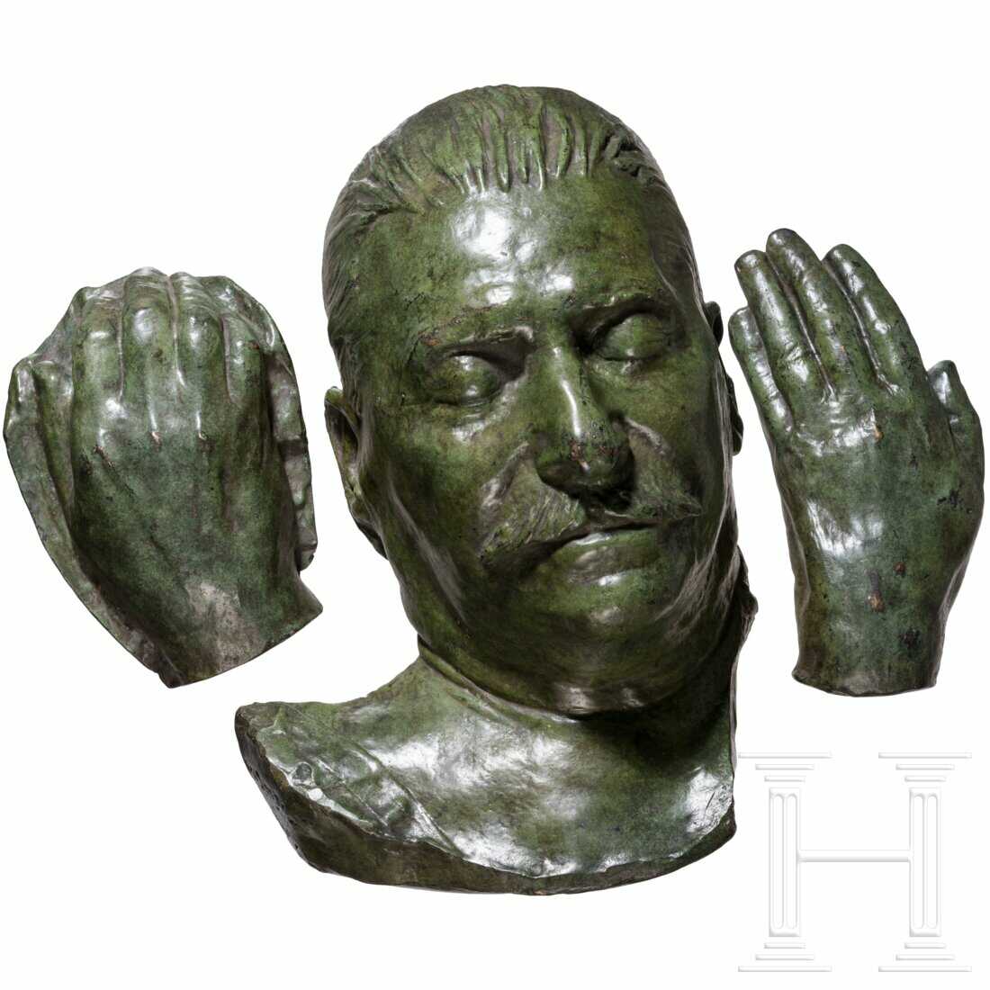 Josef Stalin (1878 - 1953) - bedeutende Totenmaske und zwei Handabdrücke des Diktators, Sowjetunion, datiert 1953