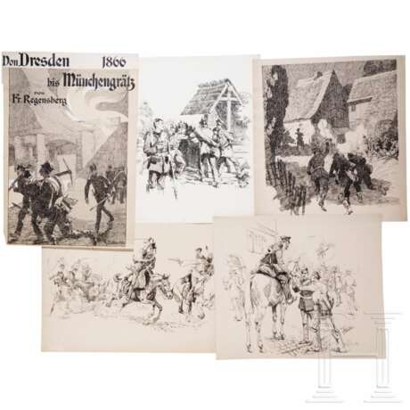 Georg Lebrecht (1875 - 1945) - 32 Tuschezeichnungen zum Preußisch-Österreichischen Krieg 1866 sowie Illustrationen zu den Regensberg-Büchern "1866", um 1900 - Foto 1