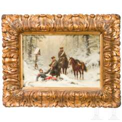 Christan Sell (1831-83) - Husarenpatrouille mit verwundetem Franzosen