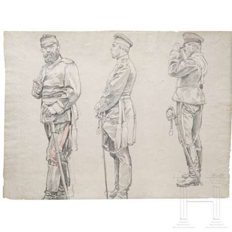 Anton von Werner (1843 - 1915) - drei Offiziere 1870/71, Bleistiftzeichnung - Foto 1