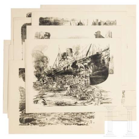 Josef Arens - 14 Steindrucke der Wehrmacht in Rotterdam und Dünkirchen - photo 1