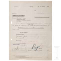 SS-Gruppenführer Oswald Pohl - signierter Beförderungsvorschlag für den SS-Oberführer Wilhelm Jeppe vom 30. August 1940