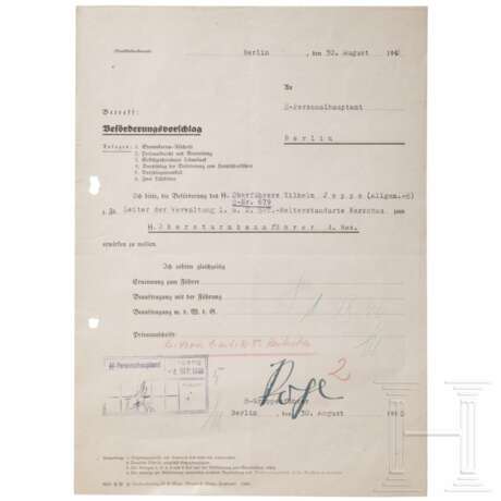 SS-Gruppenführer Oswald Pohl - signierter Beförderungsvorschlag für den SS-Oberführer Wilhelm Jeppe vom 30. August 1940 - photo 1
