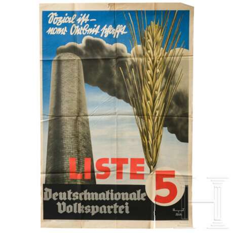 Wahlplakat "Sozial ist wer Arbeit schafft - Liste 5 - Deutschnationale Volkspartei" - photo 1
