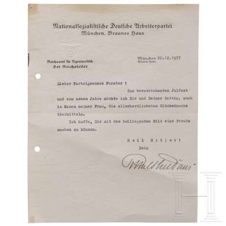 Walther Darré - eigenhändige Tintenunterschrift auf einem Brief an Gauleiter Forster - photo 1