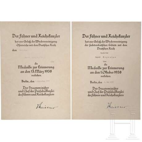 August Eigruber - zwei Urkunden zu den Erinnerungsmedaillen - photo 1