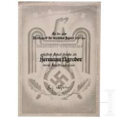 August Eigruber - Anerkennungsurkunde des Wettbewerbes "Schaffendes Deutschland", 1939/40