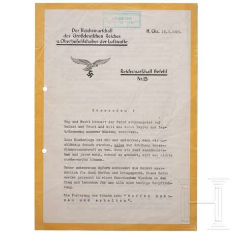 Hermann Göring - "Reichsmarschall Befehl Nr. 15" vom 16.3.1945 - photo 1