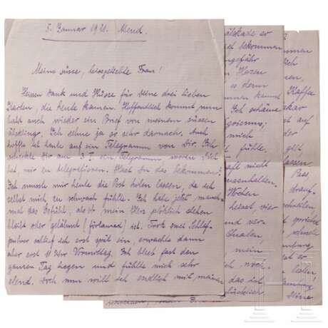 Hermann Göring - sechsseitiger Liebesbrief an Carin voller Ungeduld und Selbstmitleid, datiert "5. Januar 1921 Abend" - Foto 1