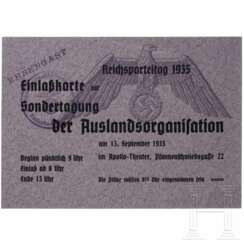 Rudolf Heß - Ehrengast-Einlasskarte zum Reichsparteitag 1935 für die Sondertagung der Auslandsorganisation am 13.9.1935 um 9 Uhr