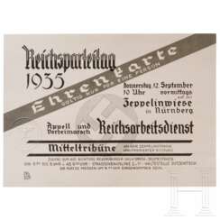 Rudolf Heß - Ehrenkarte zum Appell und Vorbeimarsch des RAD am 12. September 1935 um 10 Uhr
