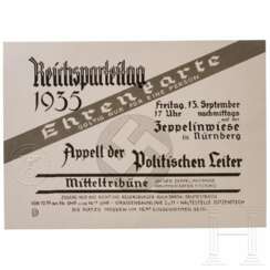 Rudolf Heß - Ehrenkarte zum Appell der Politischen Leiter am 13. September 1935 um 17 Uhr