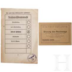 Rudolf Heß - "Eintrittskarte zur Sitzung des Reichstags" am 15. September 1935 im Großen Saal des Nürnberger Kulturvereins