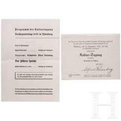 Rudolf Heß - Einladungskarte und Programm zur "Kultur=Tagung" am 11. September 1935 im Rahmen des Reichsparteitags