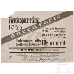 Rudolf Heß - Ehrenkarte zur Vorführung aller Waffengattungen der Wehrmacht am 16. September 1935 um 14 Uhr