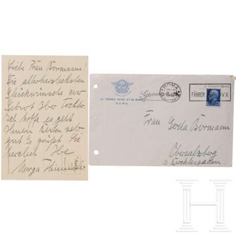 Marga Himmler - eigenhändige Postkarte und Kuvert an Gerda Bormann anlässlich Hitlers Staatsbesuch in Rom im Mai 1938 - photo 1
