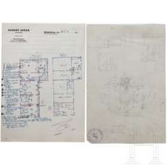 Albert Speer - Lagerskizze, vermutlich des Heidelberger Familienanwesens, mit Stempel des "Allied Prison Spandau"