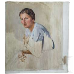 Karl Diebitsch - Ölbildnis "Studie einer sitzenden Frau in blauer Bluse"