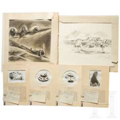 Kriegsberichter E.G. Heise - Gruppe an Zeichnungen und Karikaturen, 1940/41